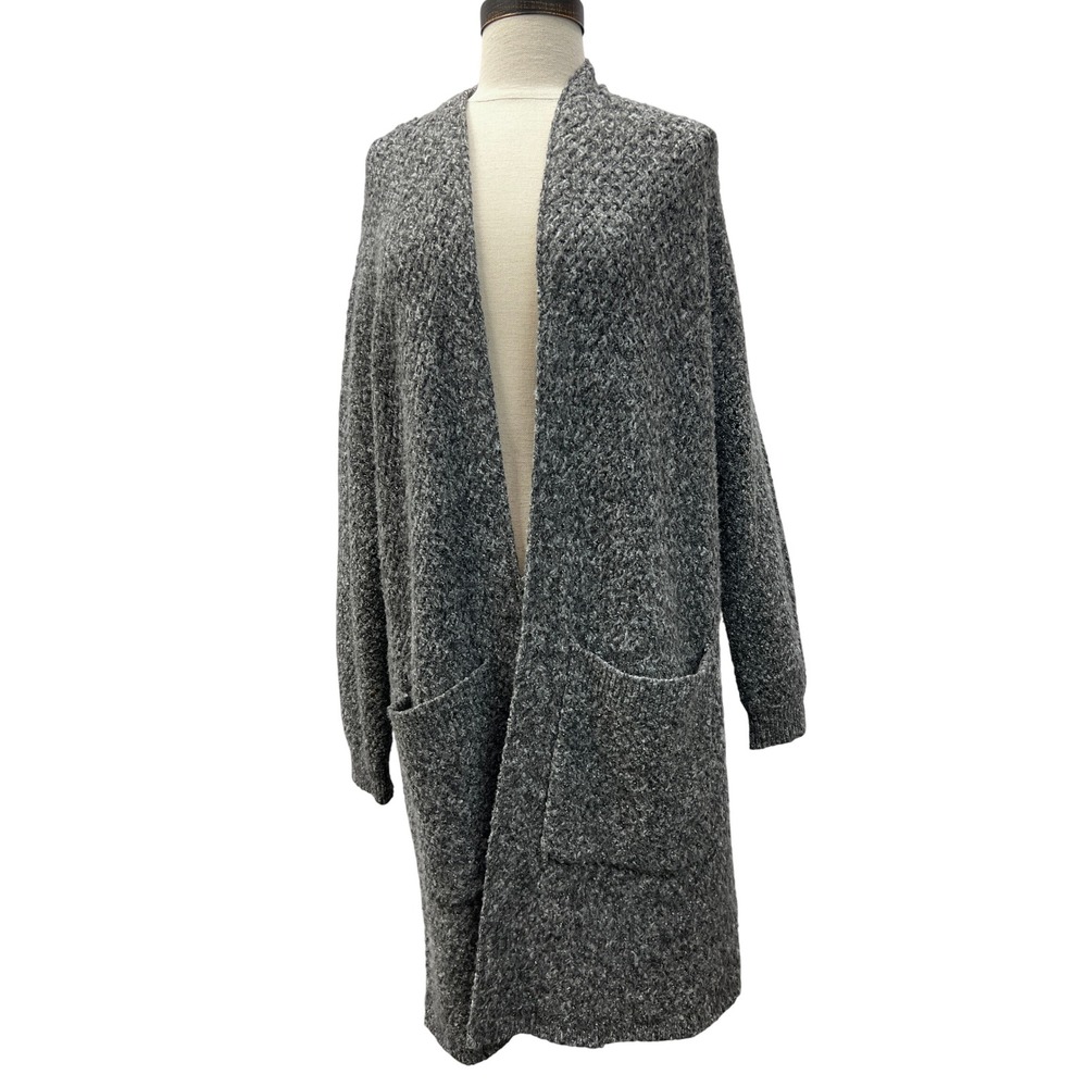 John + Jenn Cardigan M/L Grey Excellent Open Front Longline Pocket Knit Sweater